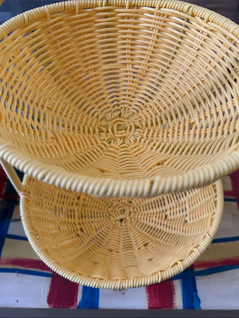 Yellow Two-Tier Wicker Serving Basket with Green Pineapple Accent